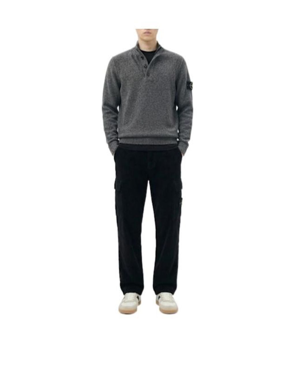 Stone Island Black Mid-Rise Straight-Leg Trousers for men