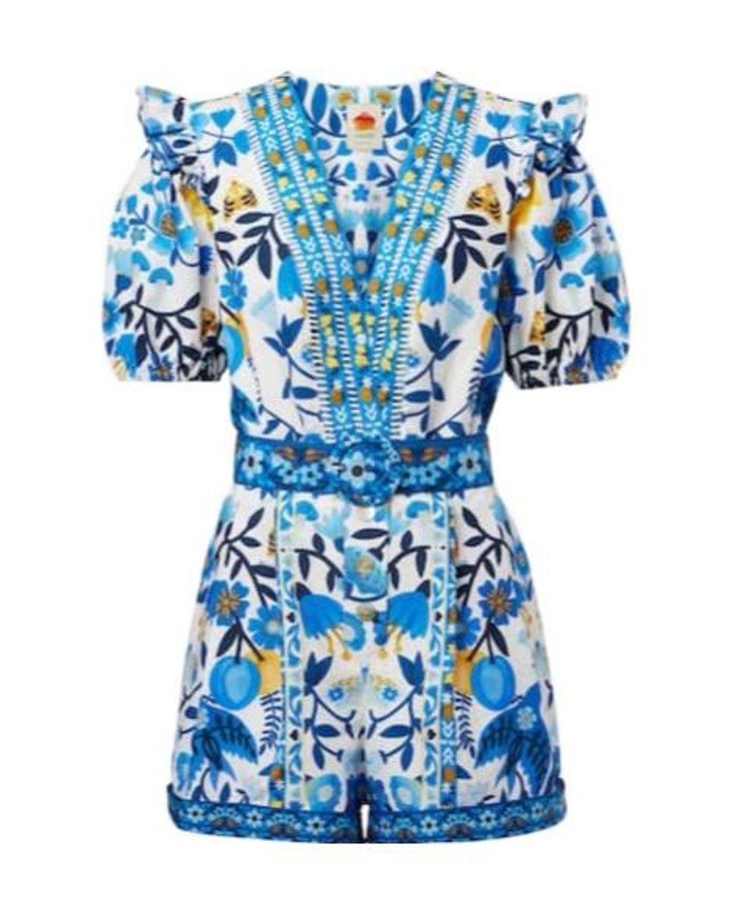 Farm Rio Blue Printed Cotton Jumpsuit