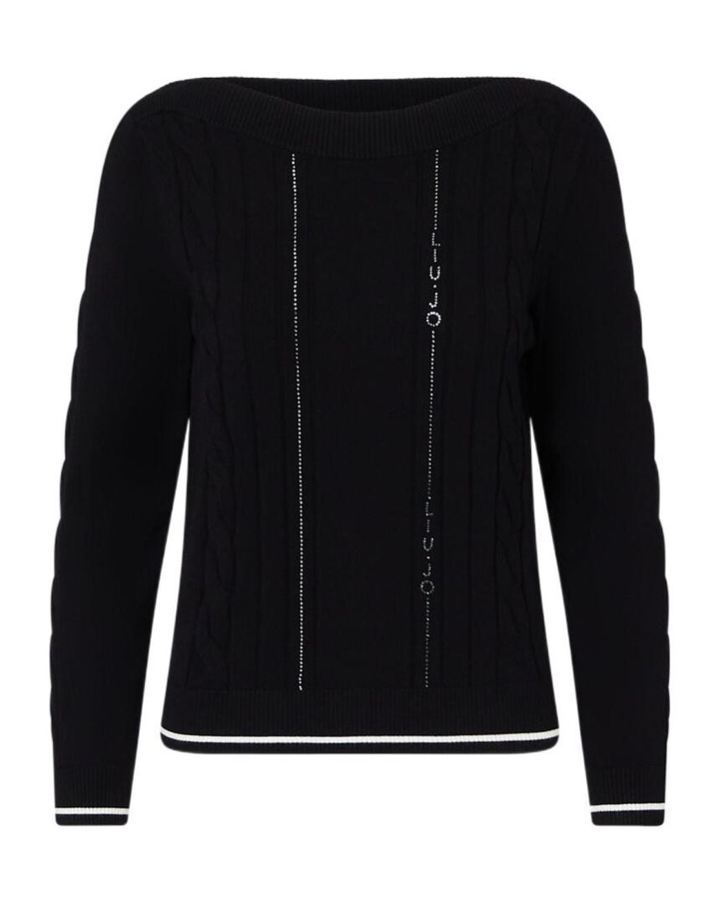Liu Jo Black Strass Logo Boat-Neck Knitted Sweater