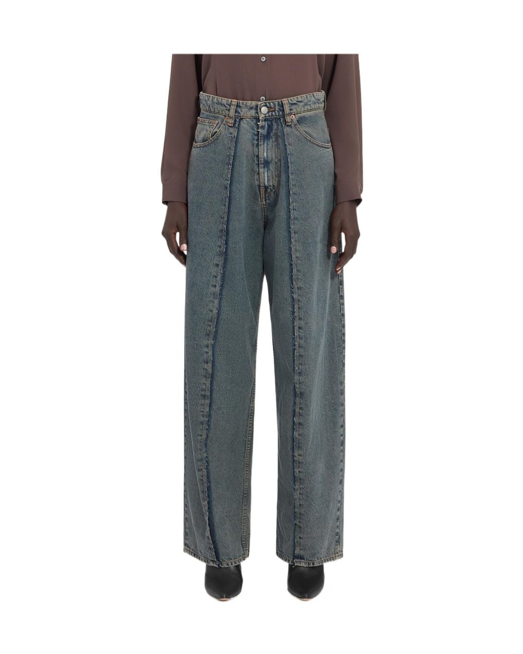 MM6 by Maison Margiela Blue Logo Patch Wide-Leg Jeans