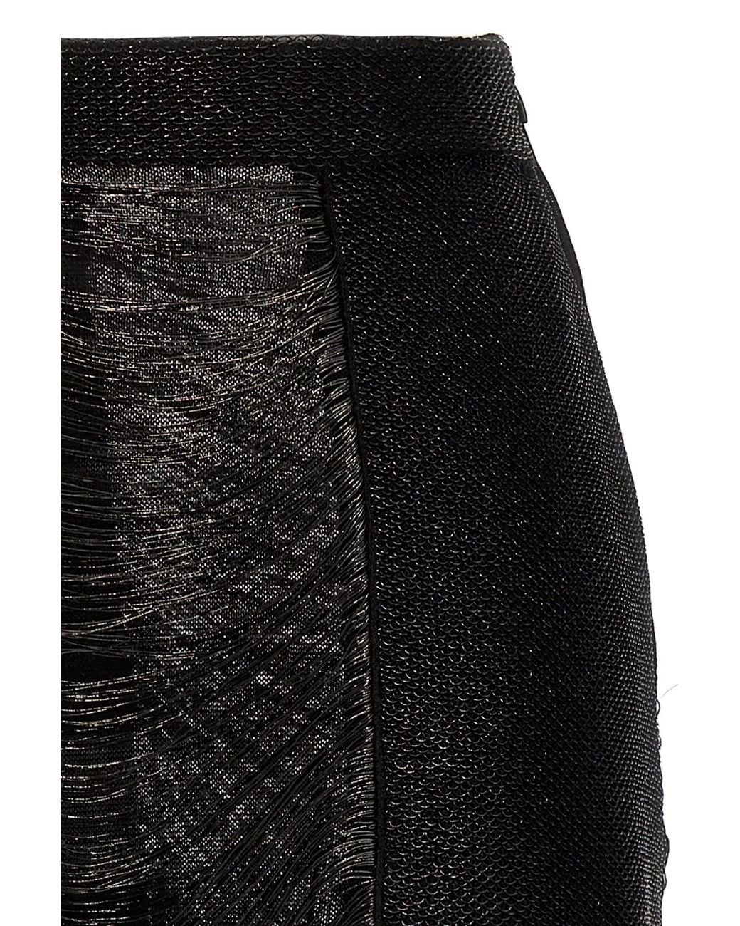 McQueen Black Armor Stitch Fringed Skirt