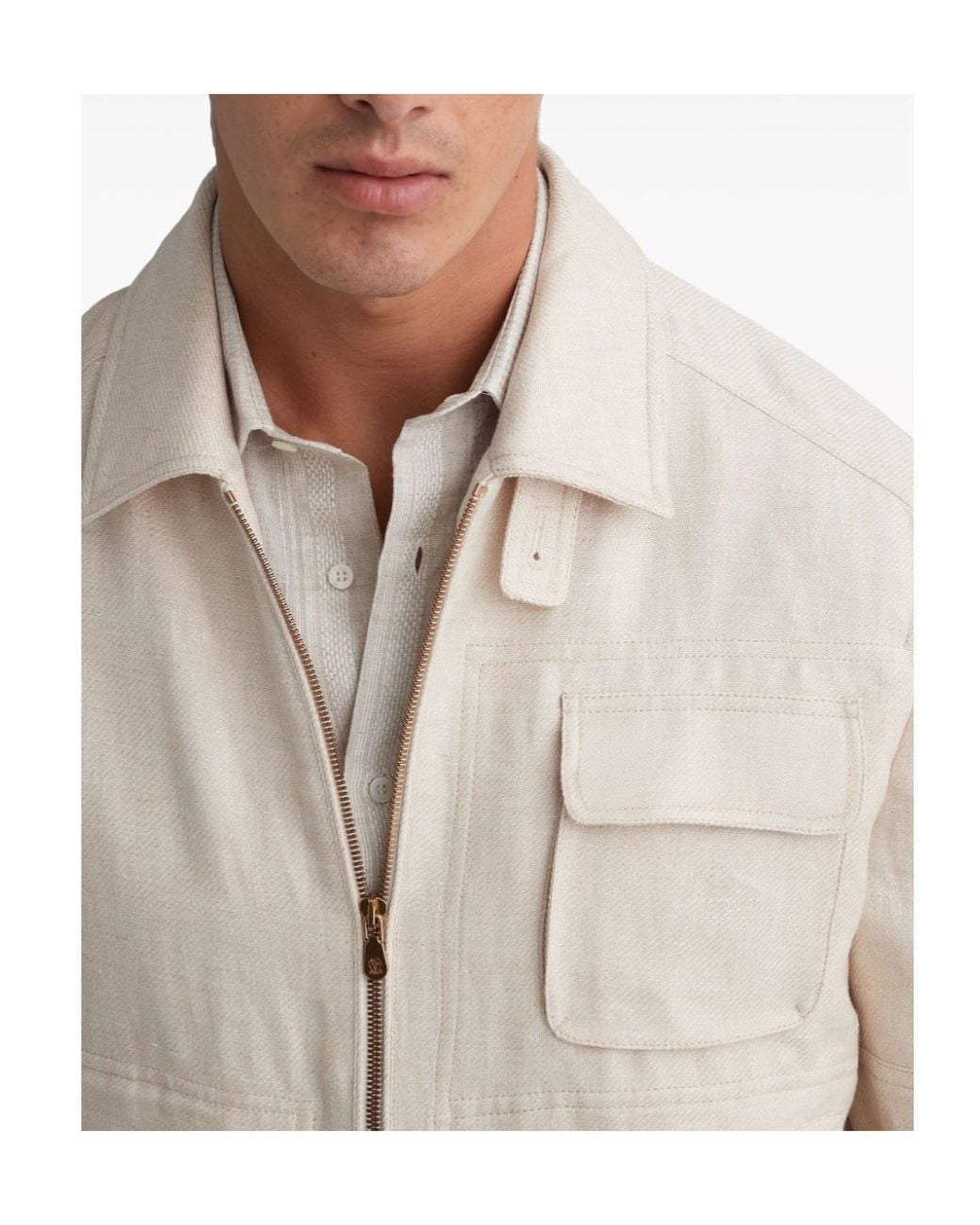 Brunello Cucinelli Natural Spread-Collar Bomber Jacket for men