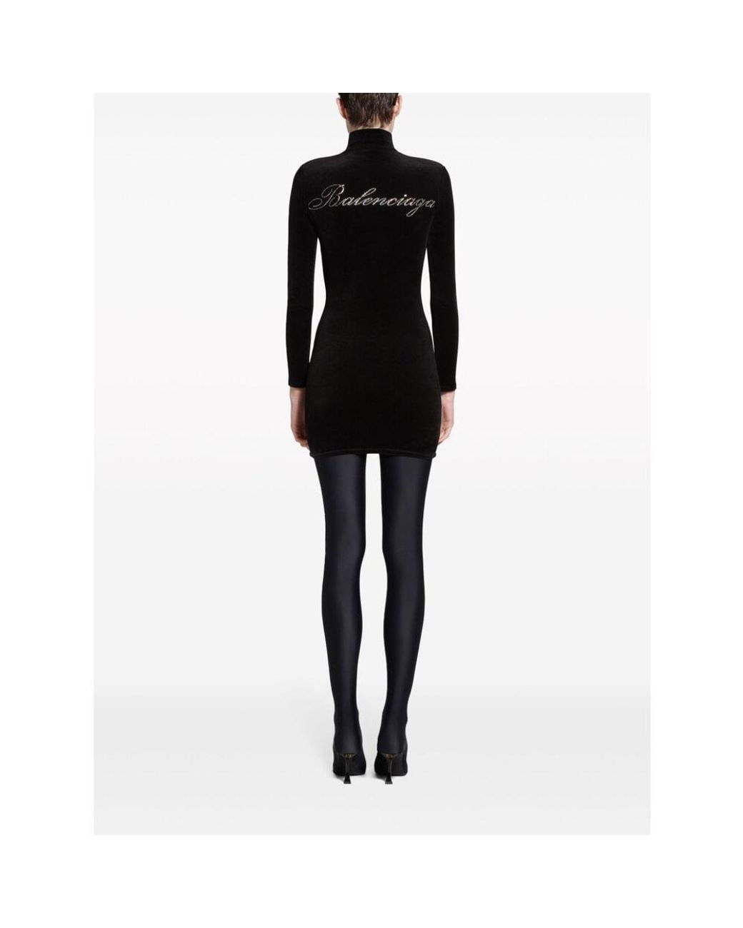 Balenciaga Blue Embellished-Logo High-Neck Mini Dress