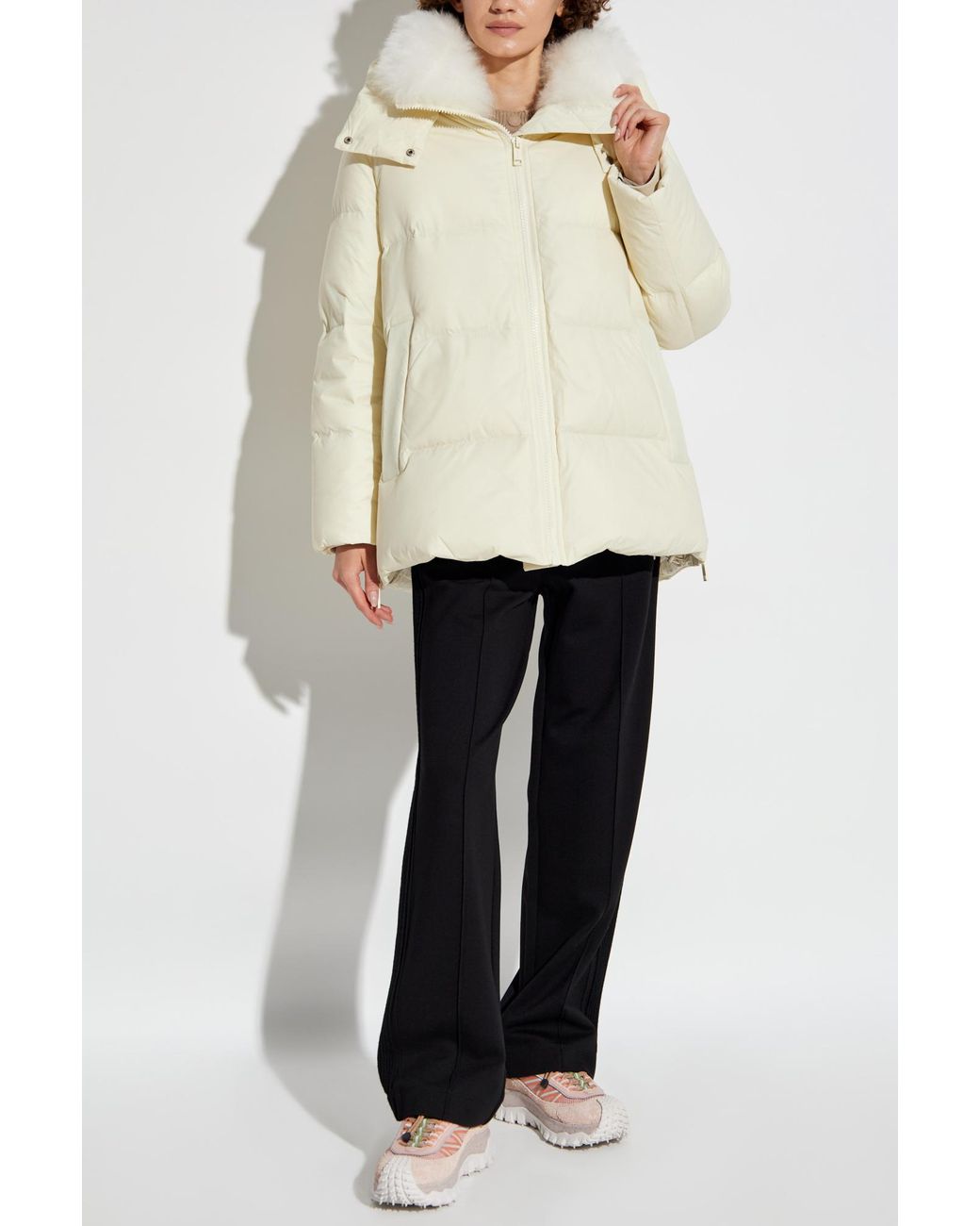 Yves Salomon Natural Shearling Lined Down Jacket