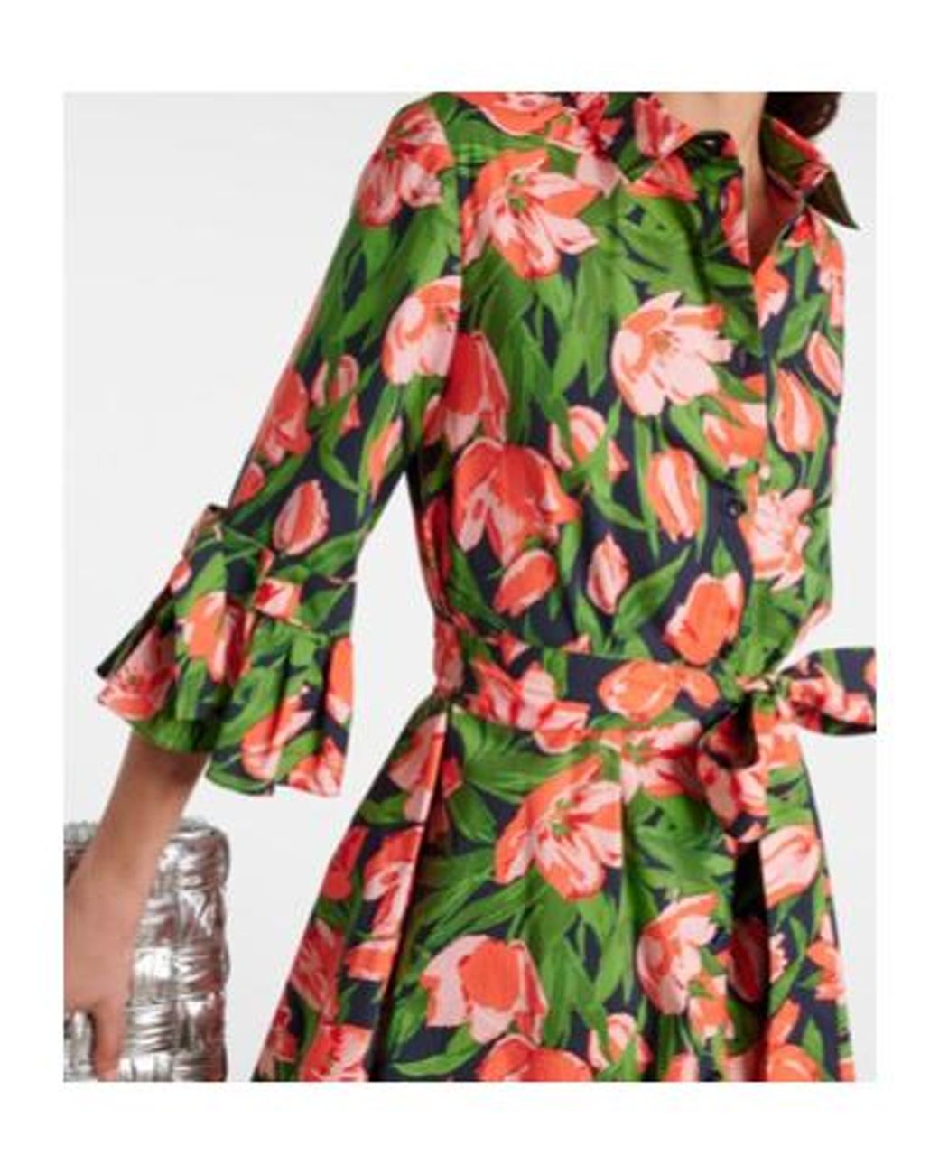 Carolina Herrera Green Bow-Detail Cotton-Blend Shirt Dress