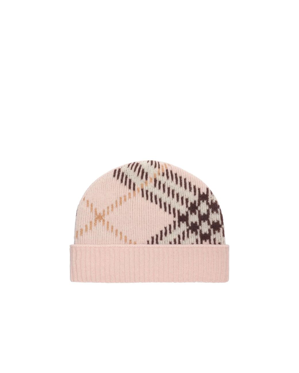 Burberry Pink Check Cashmere Blend Beanie