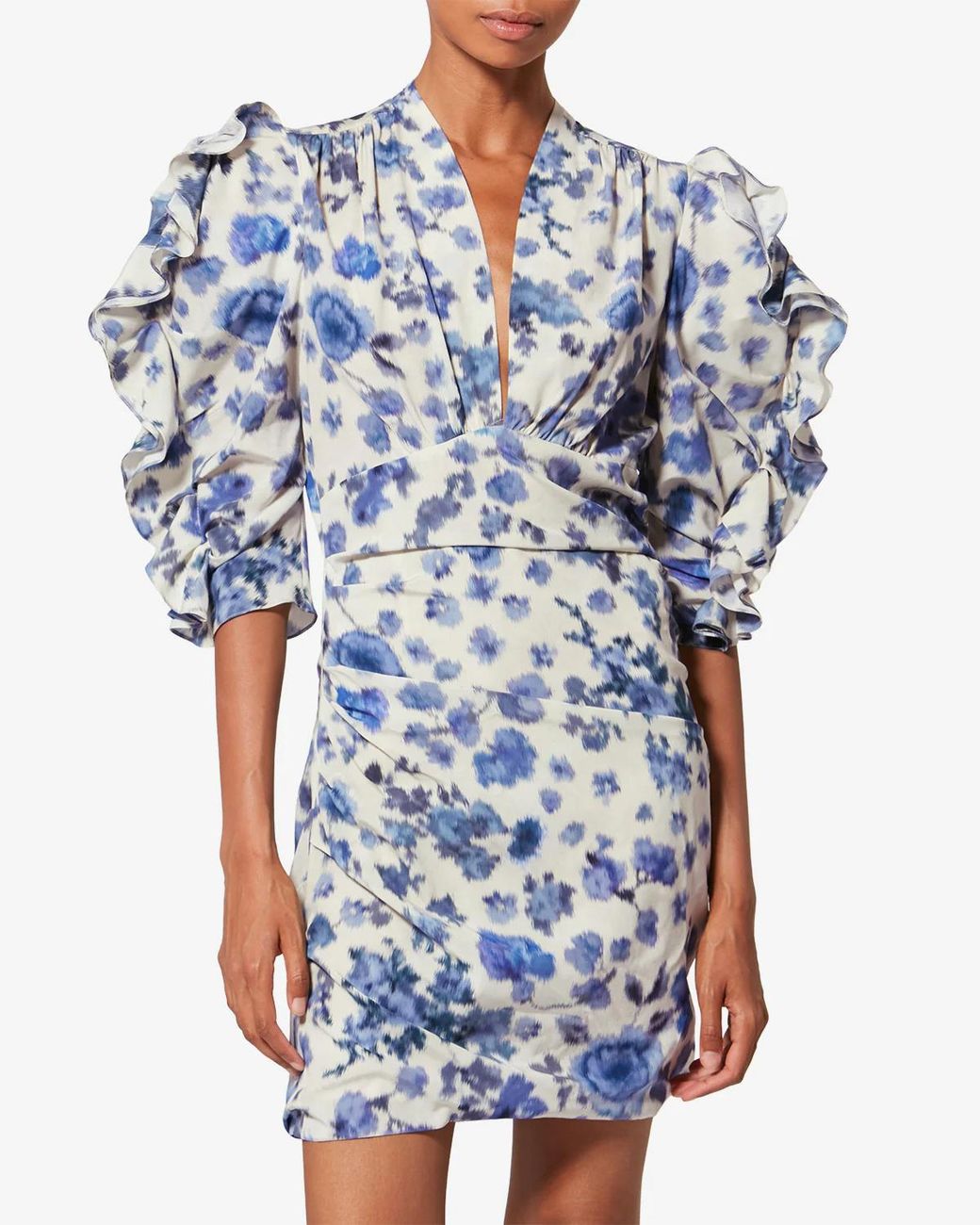 Isabel Marant Blue V-Neck Ruffled Mini Dress