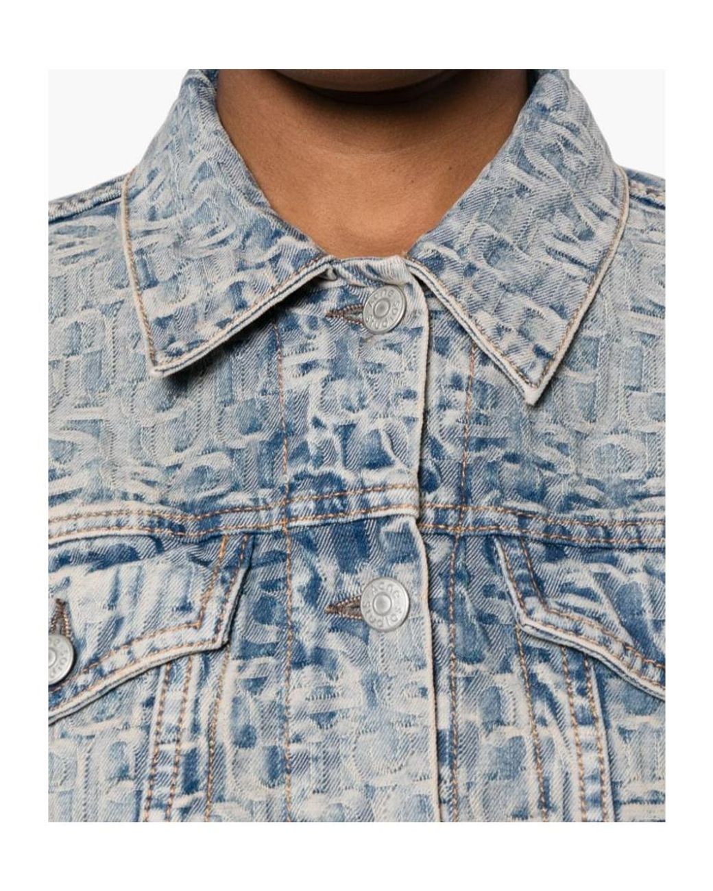 Acne Gray Monogram Jacquard Cropped Denim Jacket