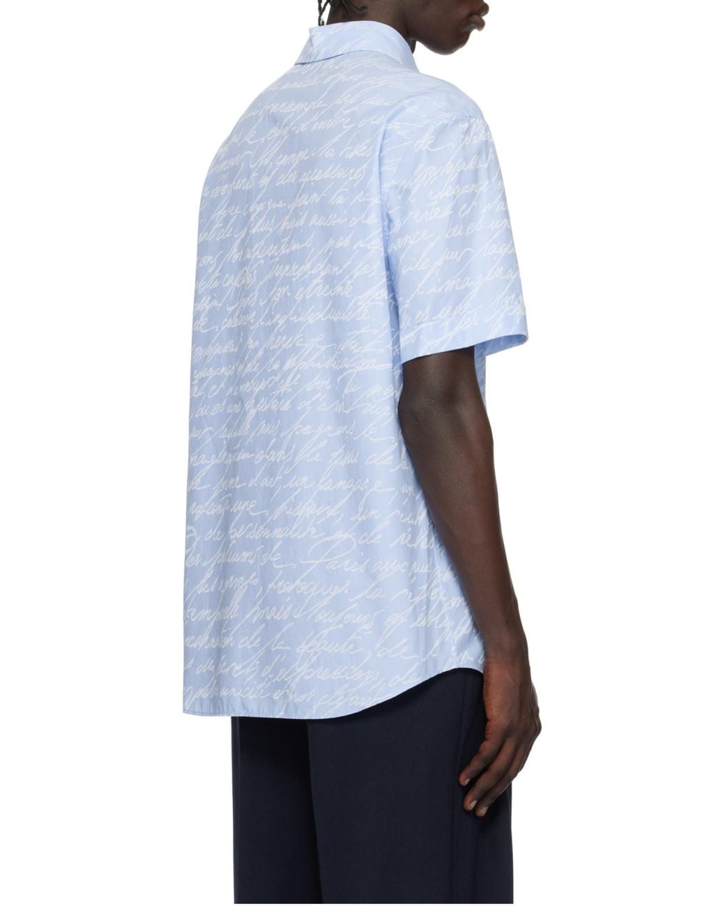 Balmain Blue Love Letter Printed Short-Sleeved Jacquard Shirt for men