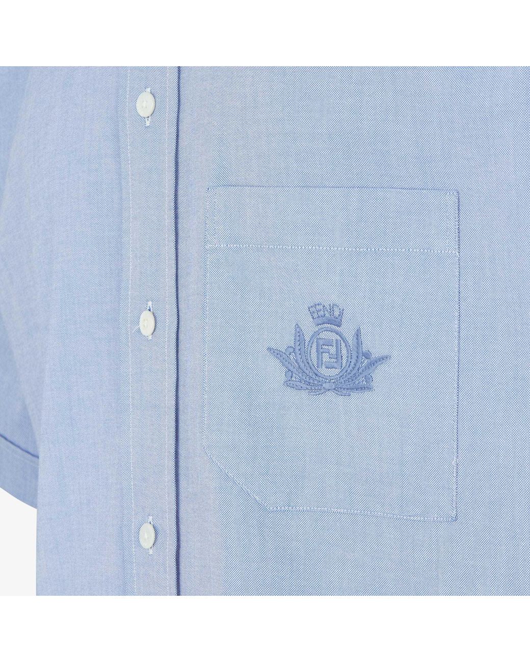 Fendi Blue Logo Embroidered Short Sleeved Shirt for men