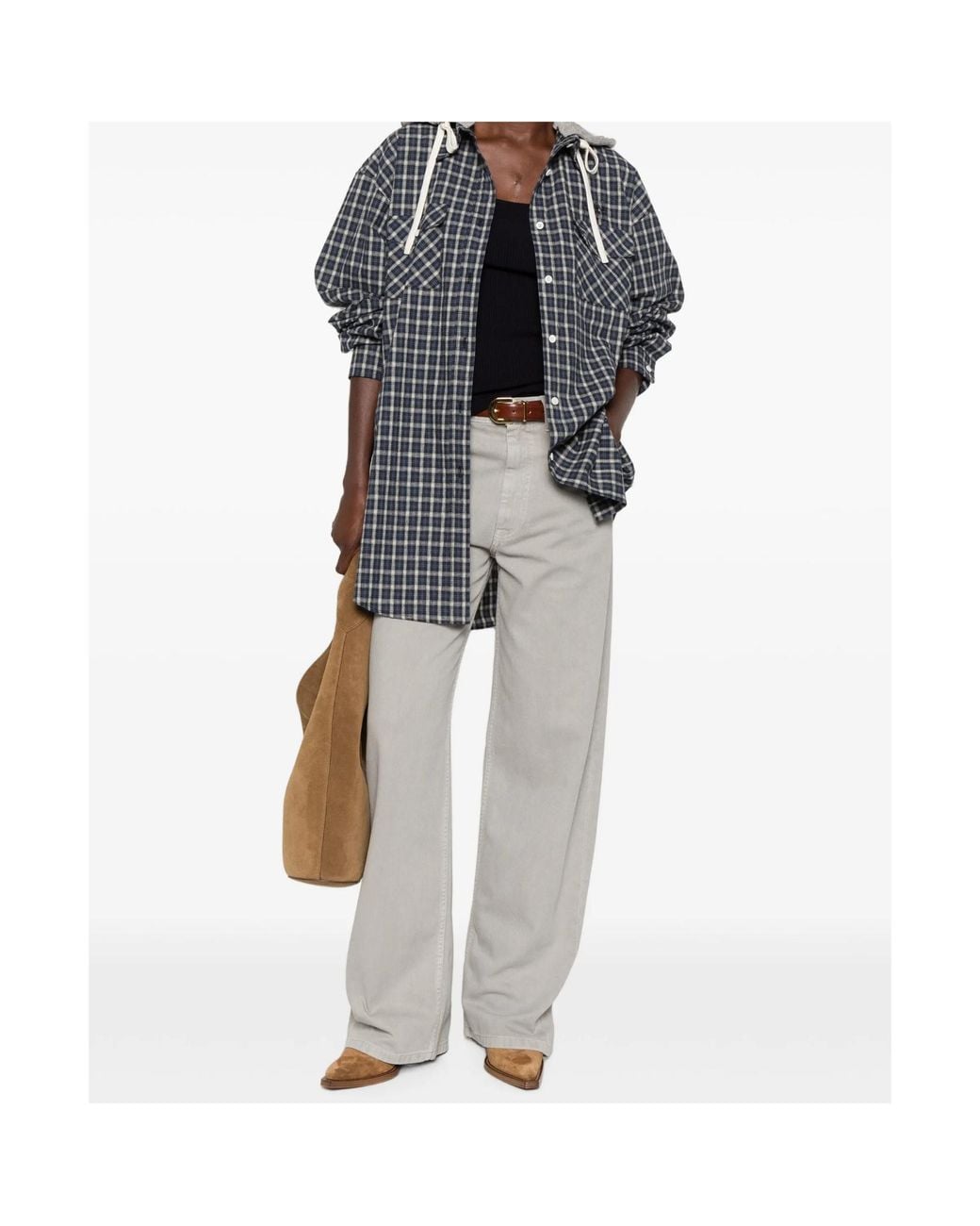 Miu Miu Gray Checked Flannel Shirt