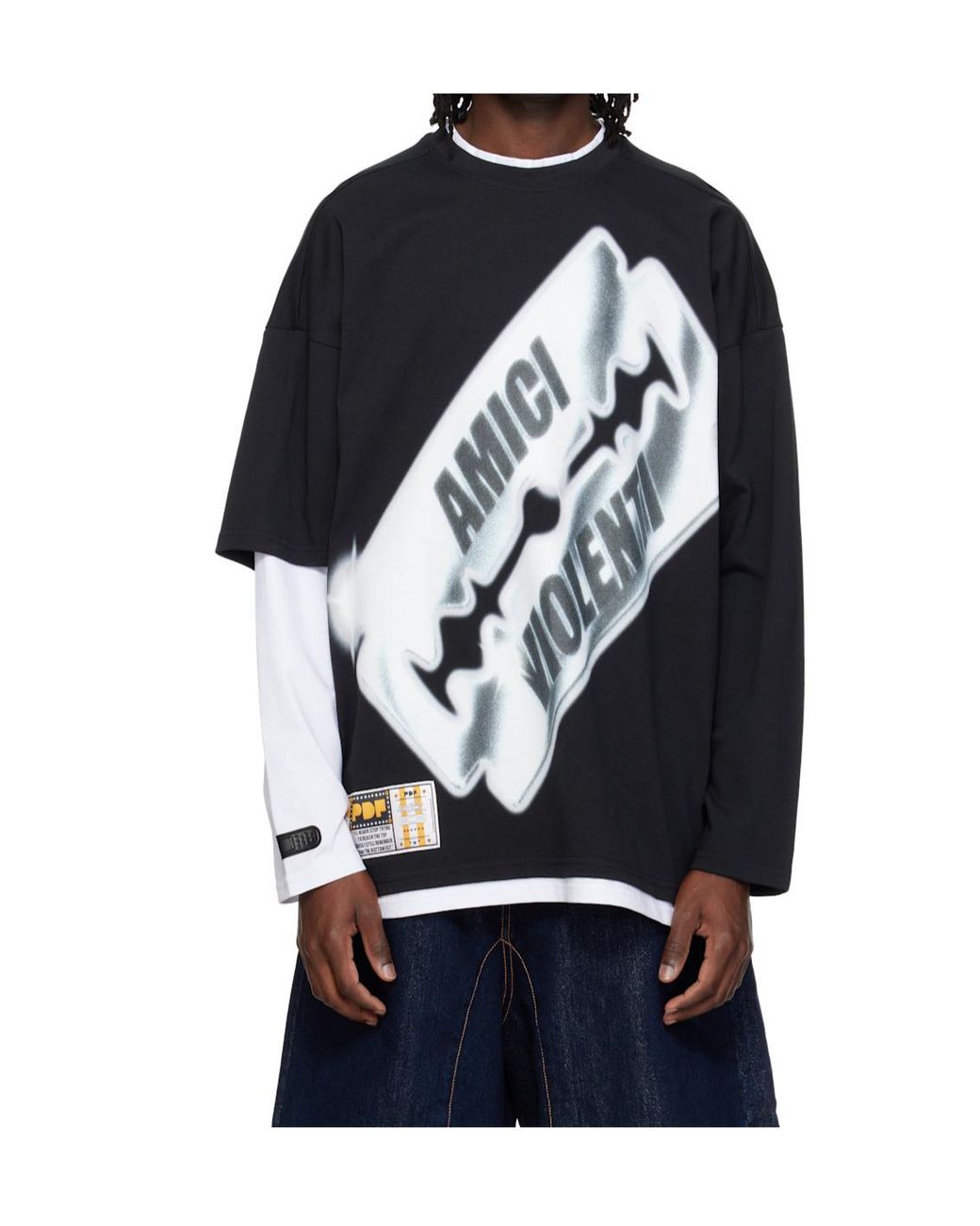 PDF CHANNEL Black Pdf Blade Layered Long Sleeve T-Shirt for men