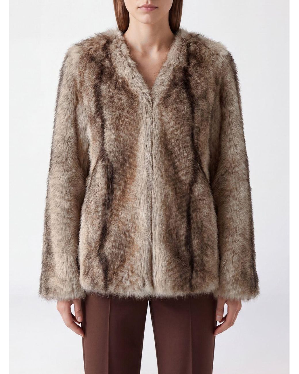 Twinset Brown Striped Faux Fur Cape
