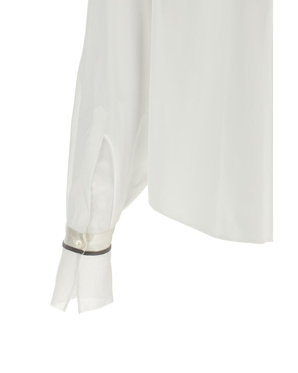 Brunello Cucinelli White Shiny Cuffs Boxy Shirt
