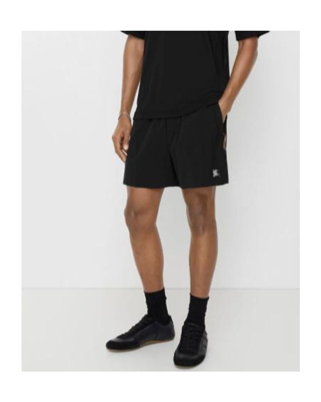 Burberry Black Check Trim Stretch Nylon Shorts for men
