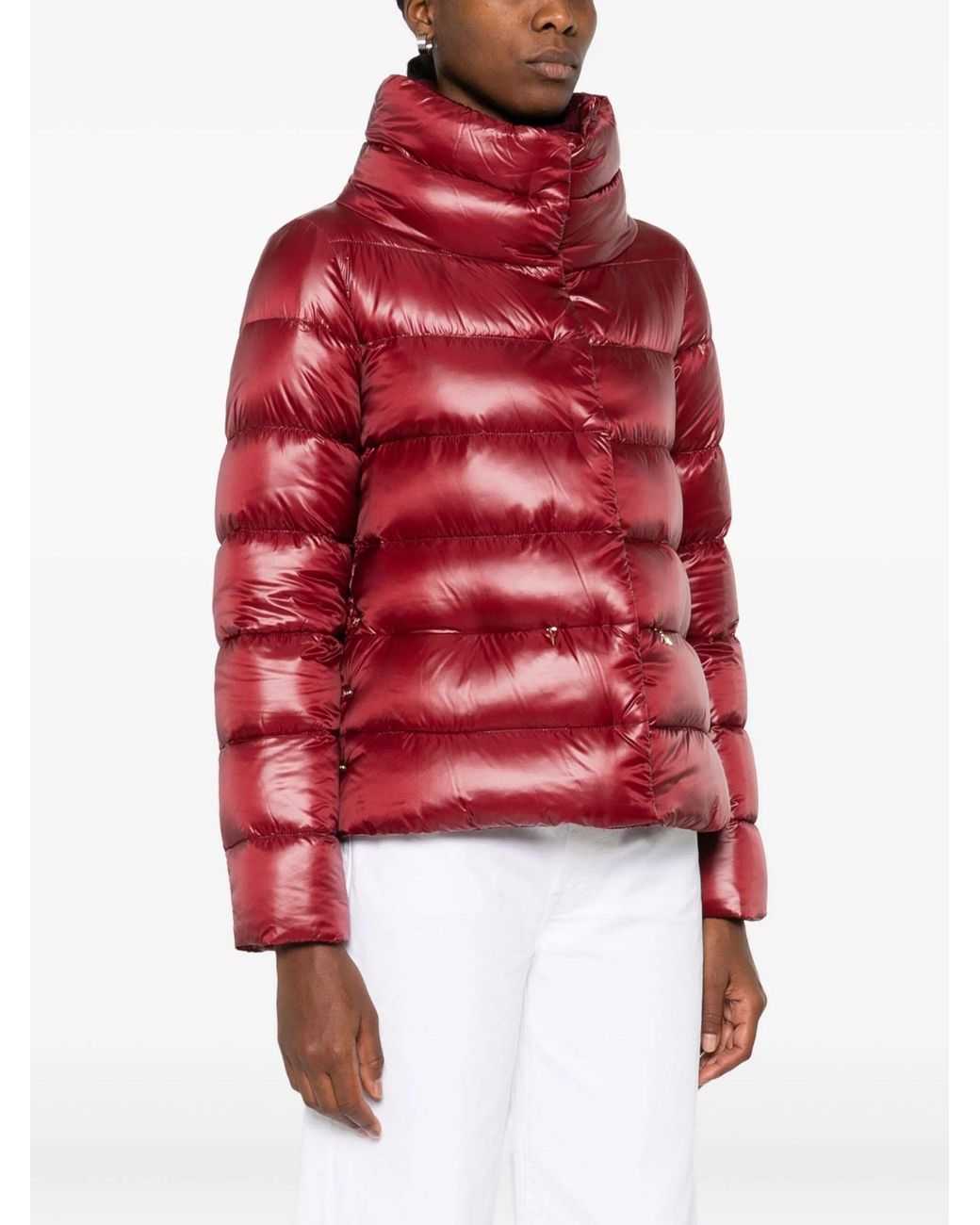 Herno Red Funnel Neck Quilted Padded Jacket