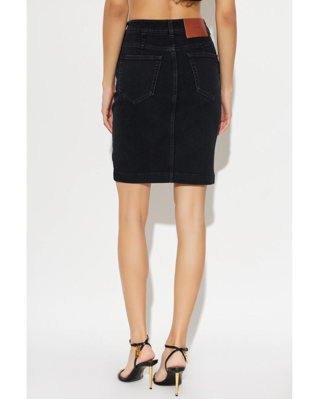 Balmain Black Zip-Front Denim Skirt