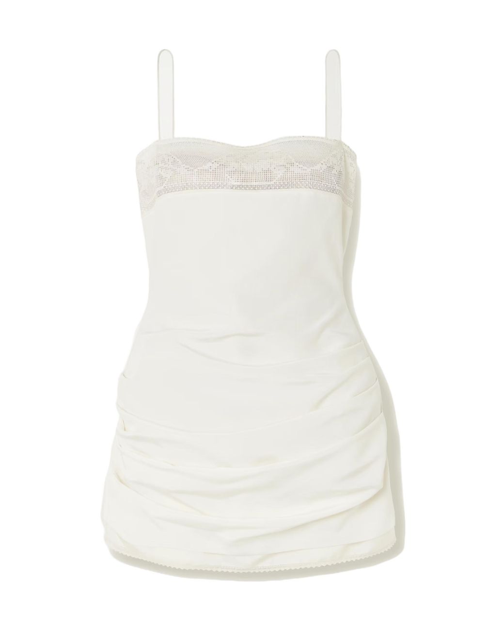 Magda Butrym White Draped Lace-Trim Mini Dress