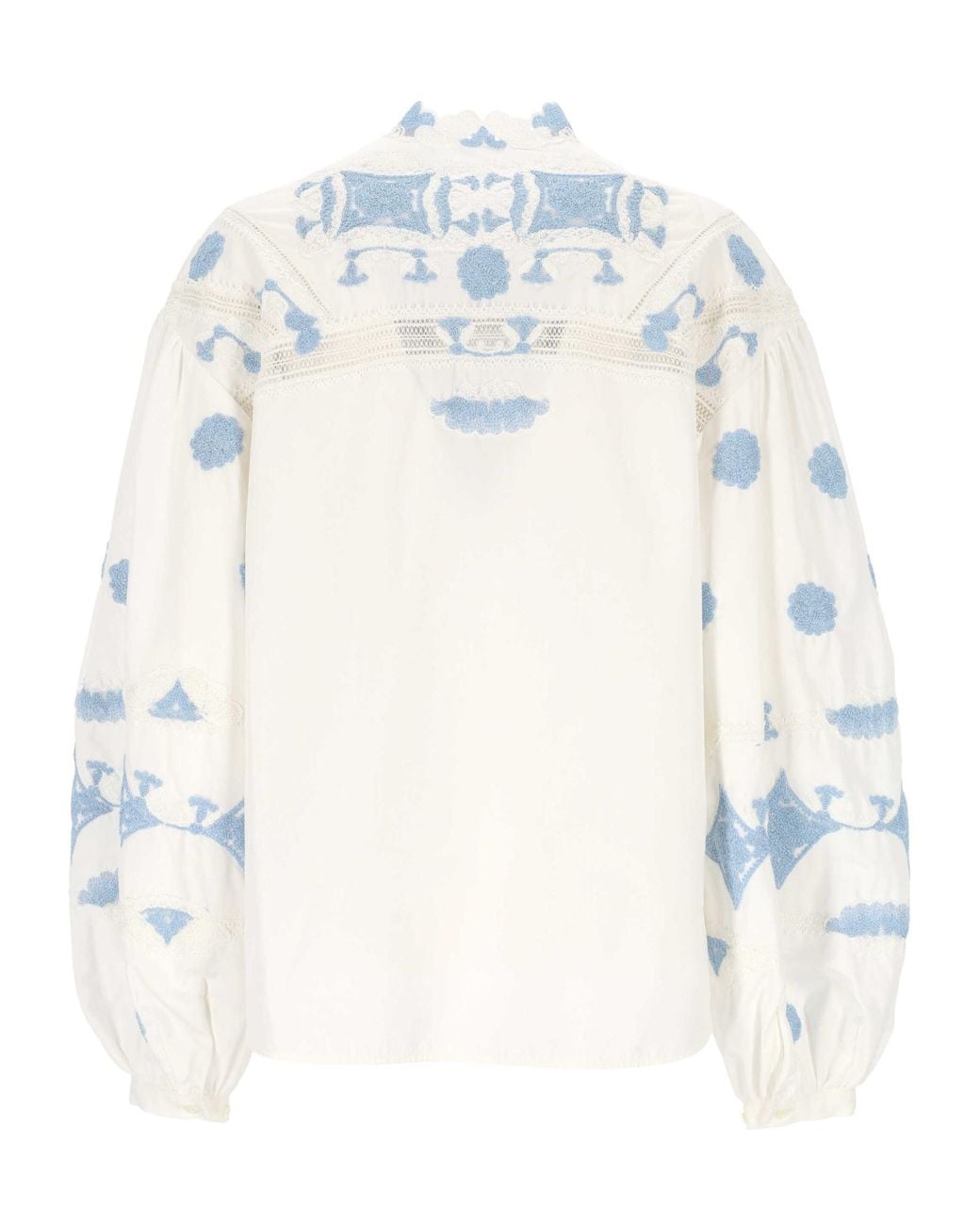 Ermanno Scervino White Embroidered Lace-Trim Blouse