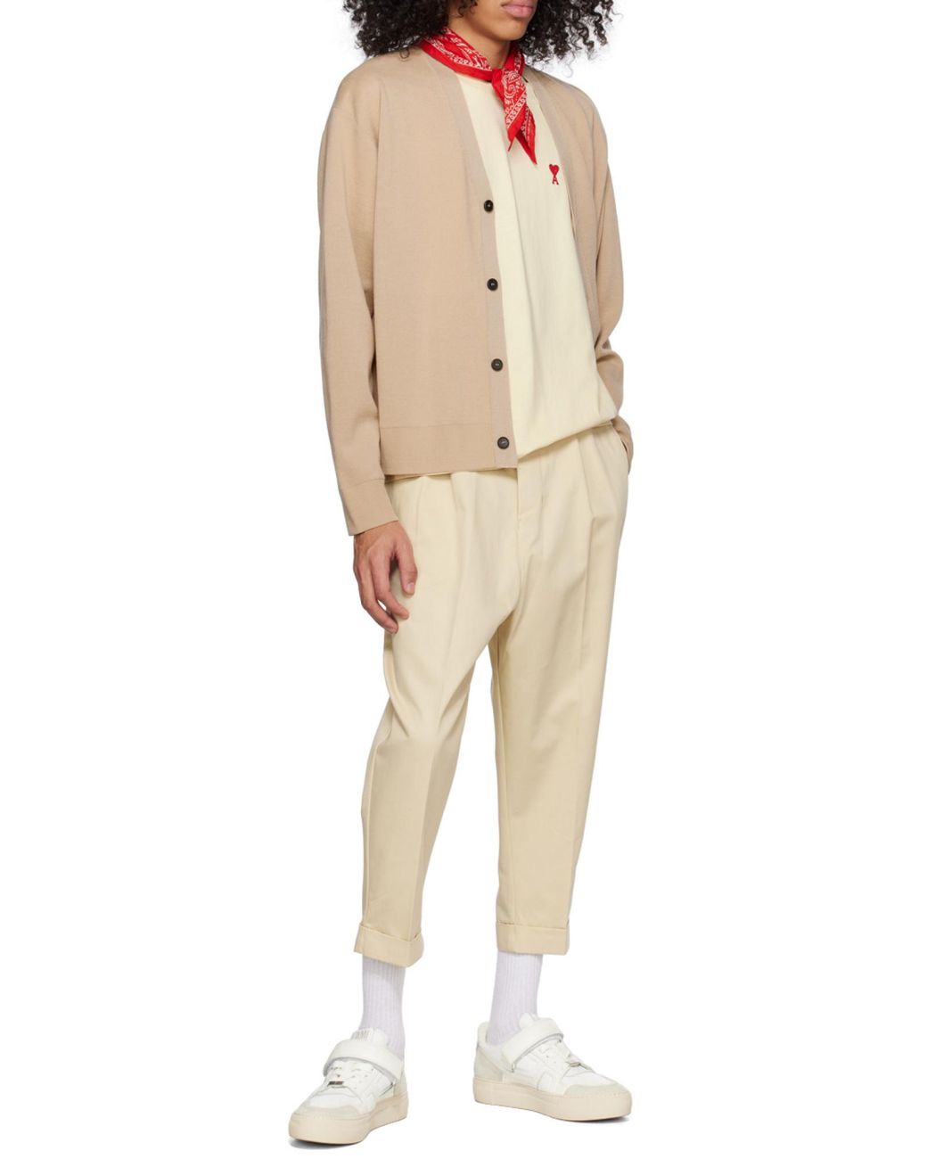 AMI Natural Drop-Crotch Mid-Rise Trousers for men