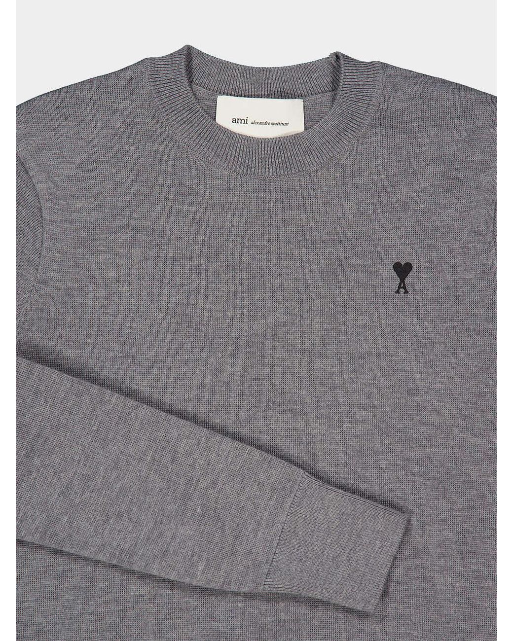 AMI Gray Logo Embroidered Crewneck Jumper for men