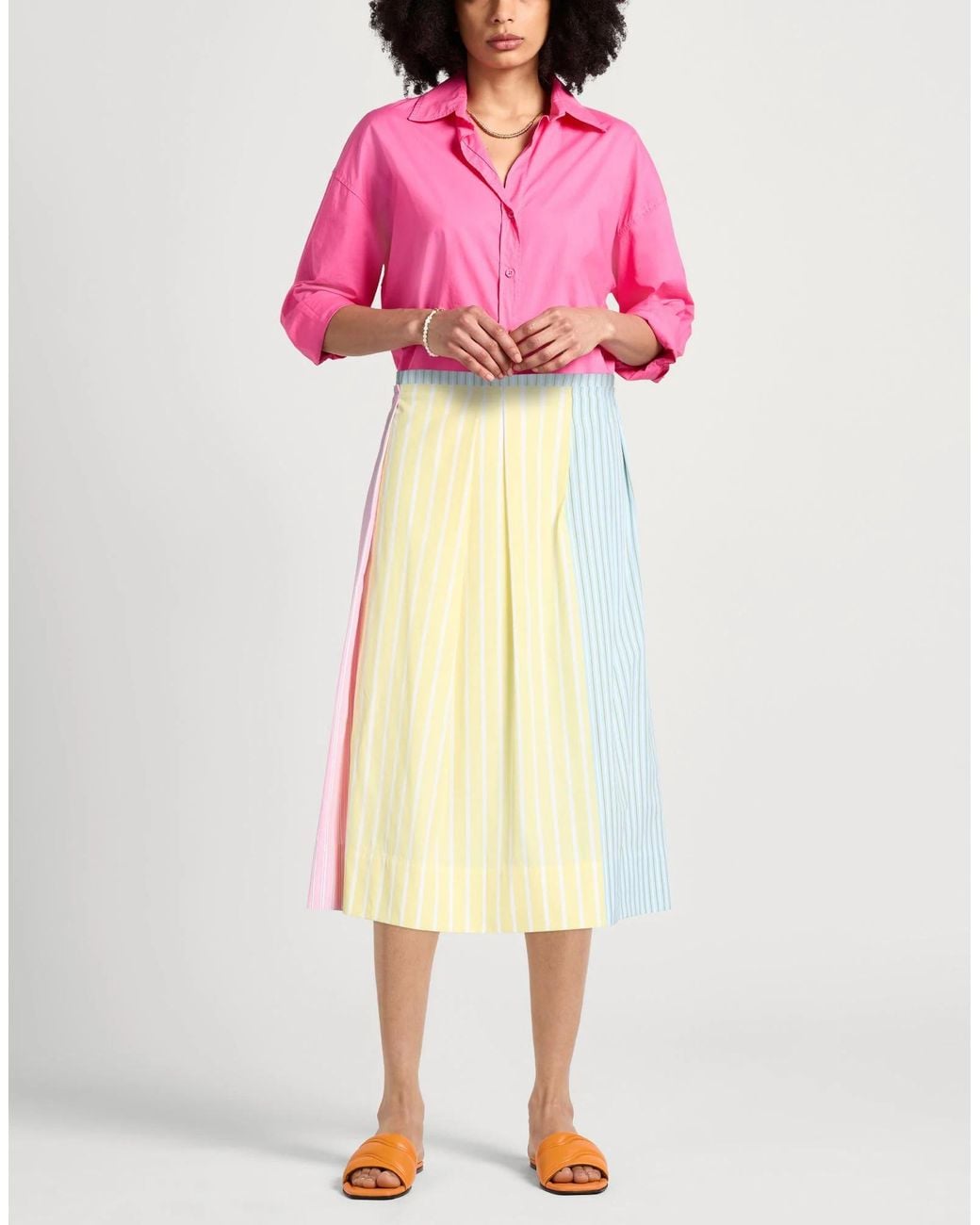 Marni Yellow Striped Pleated Skirt