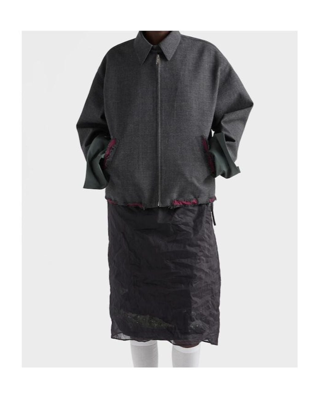 Prada Gray Bonded Devoré Hopsack Blouson Jacket