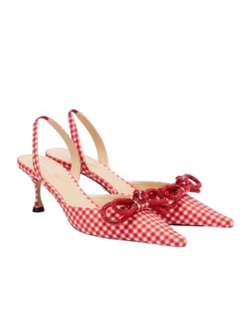 Mach & Mach Pink Double Bow Gingham Slingback Pumps