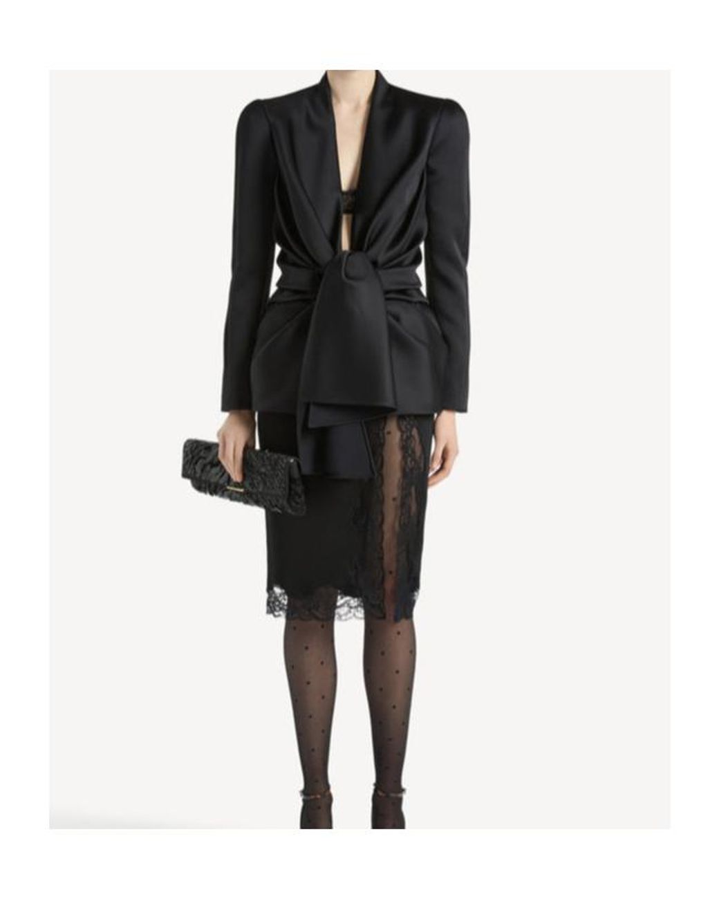 Balmain Black Satin Crepe Jacket With Tie Detail