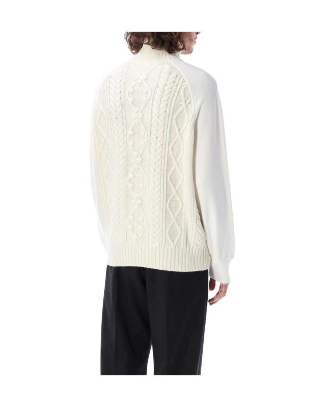 Neil Barrett White Panelled Cable Knit Jumper for men