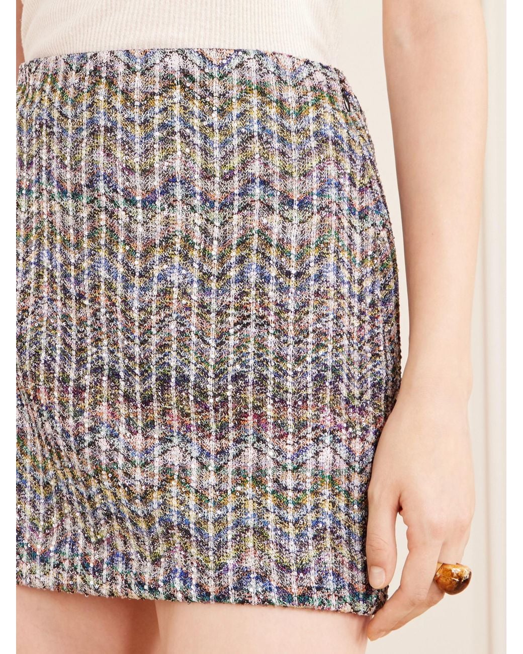 Missoni Gray Striped Metallic Crochet-Knit Mini Skirt