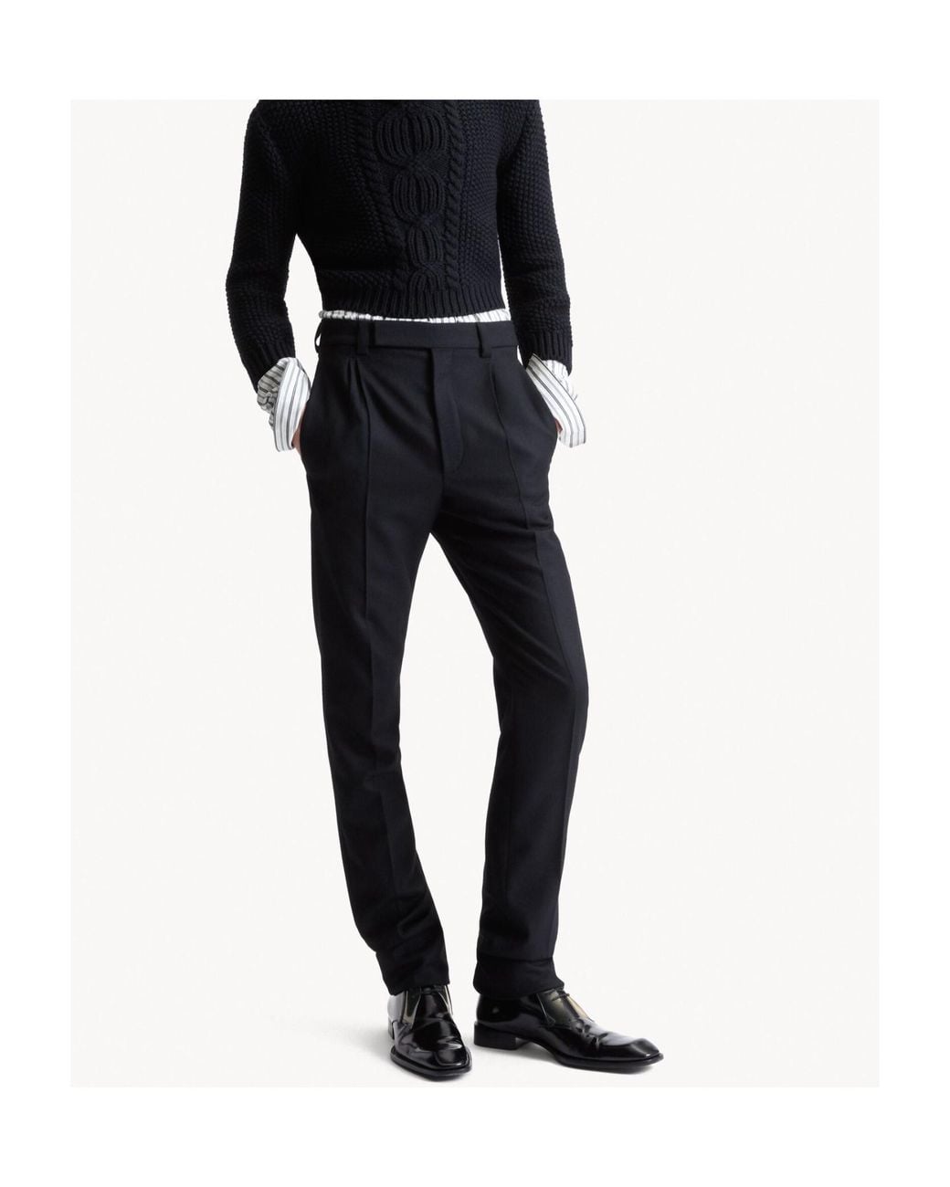 Saint Laurent Black Pleated Wool Trousers for men