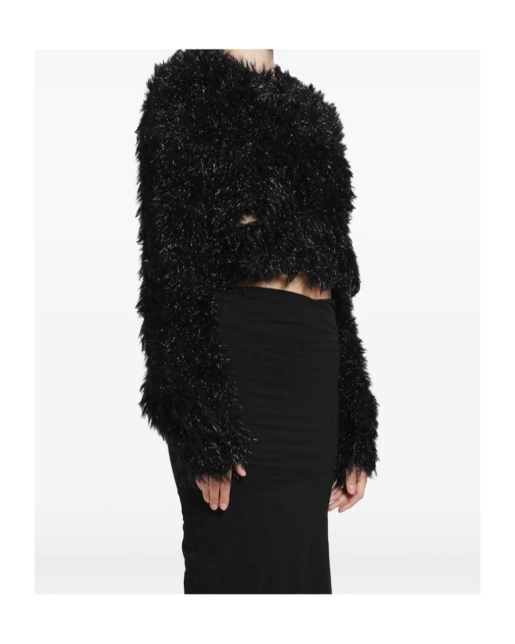 Junya Watanabe Black Metallic-Effect Cropped Sweater