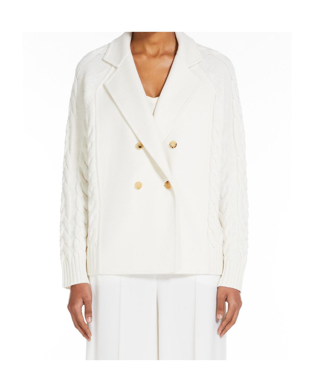 Max Mara White Micio Double-Breasted Cable-Knit Cardigan