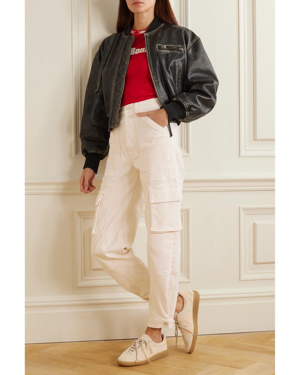 Mother White The Curbside Cargo Flood High-Rise Tapered Jeans