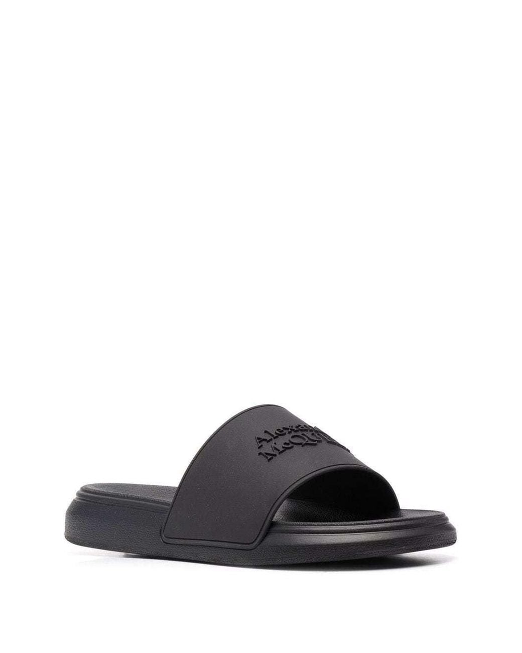 McQueen Black Logo Embossed Slides for men