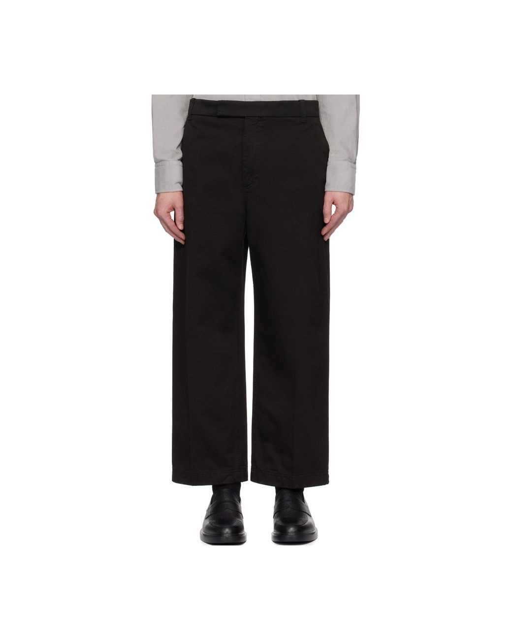 Thom Browne Black Pressed Crease Tapered Leg Chinos for men