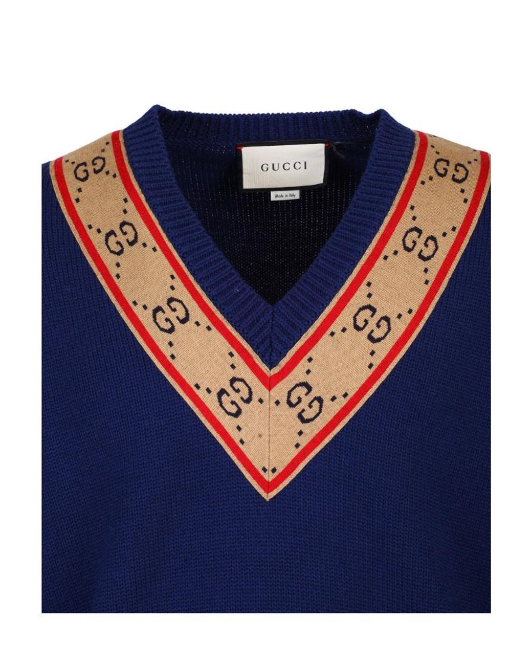 Gucci Blue V-Neck Pullover for men
