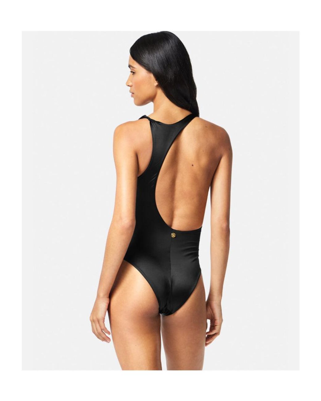 Versace Black Rolled Cut-Out One-Piece Swimsuit