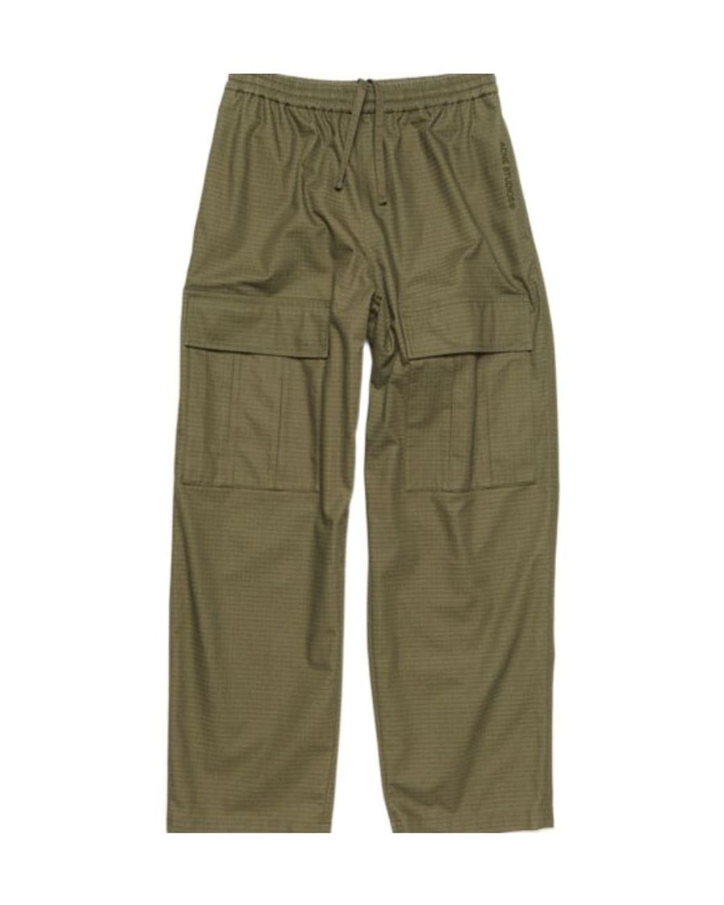 Acne Green Logo Embroidered Straight Leg Trousers for men