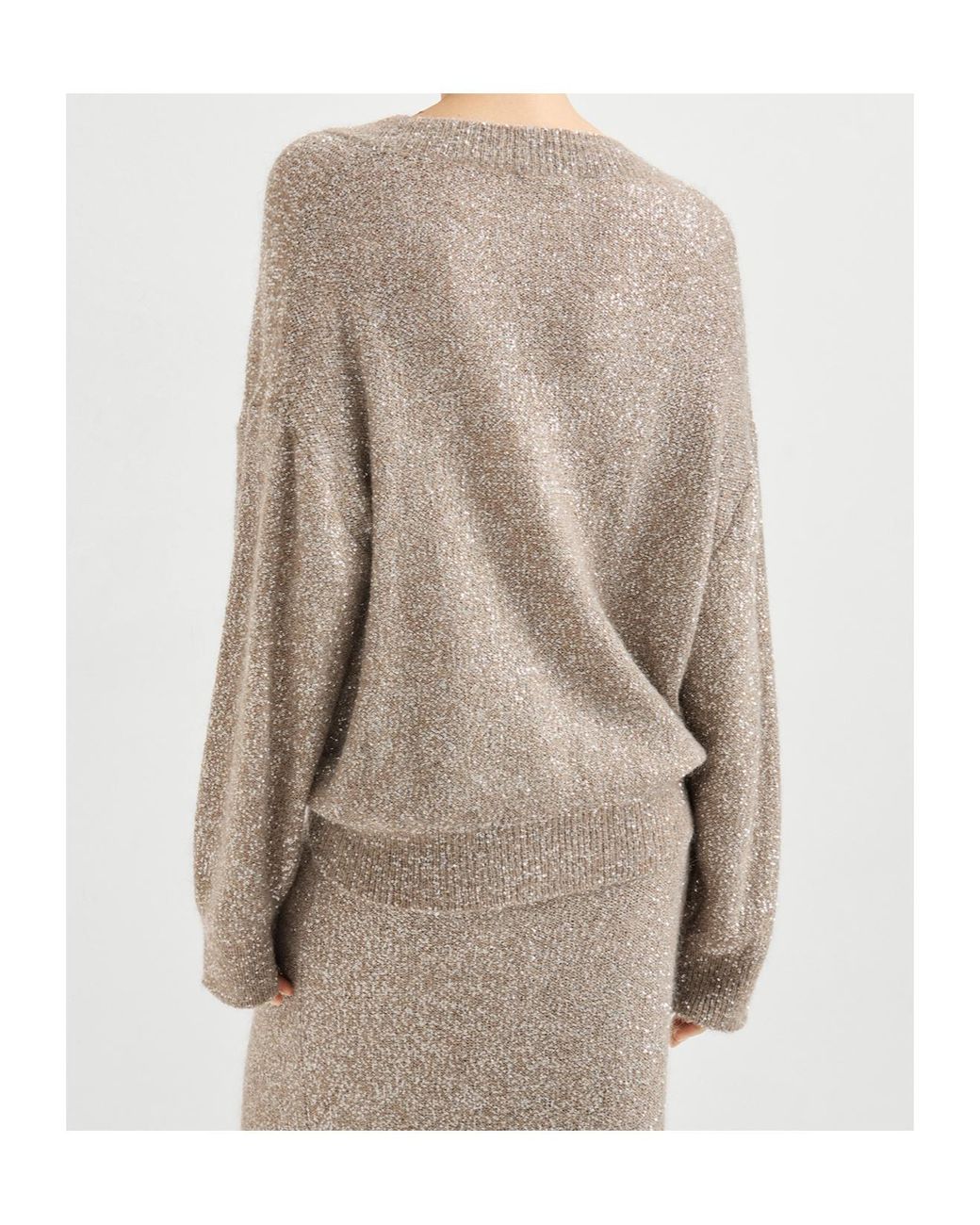 Brunello Cucinelli Natural Sequined V-Neck Knitted Sweater