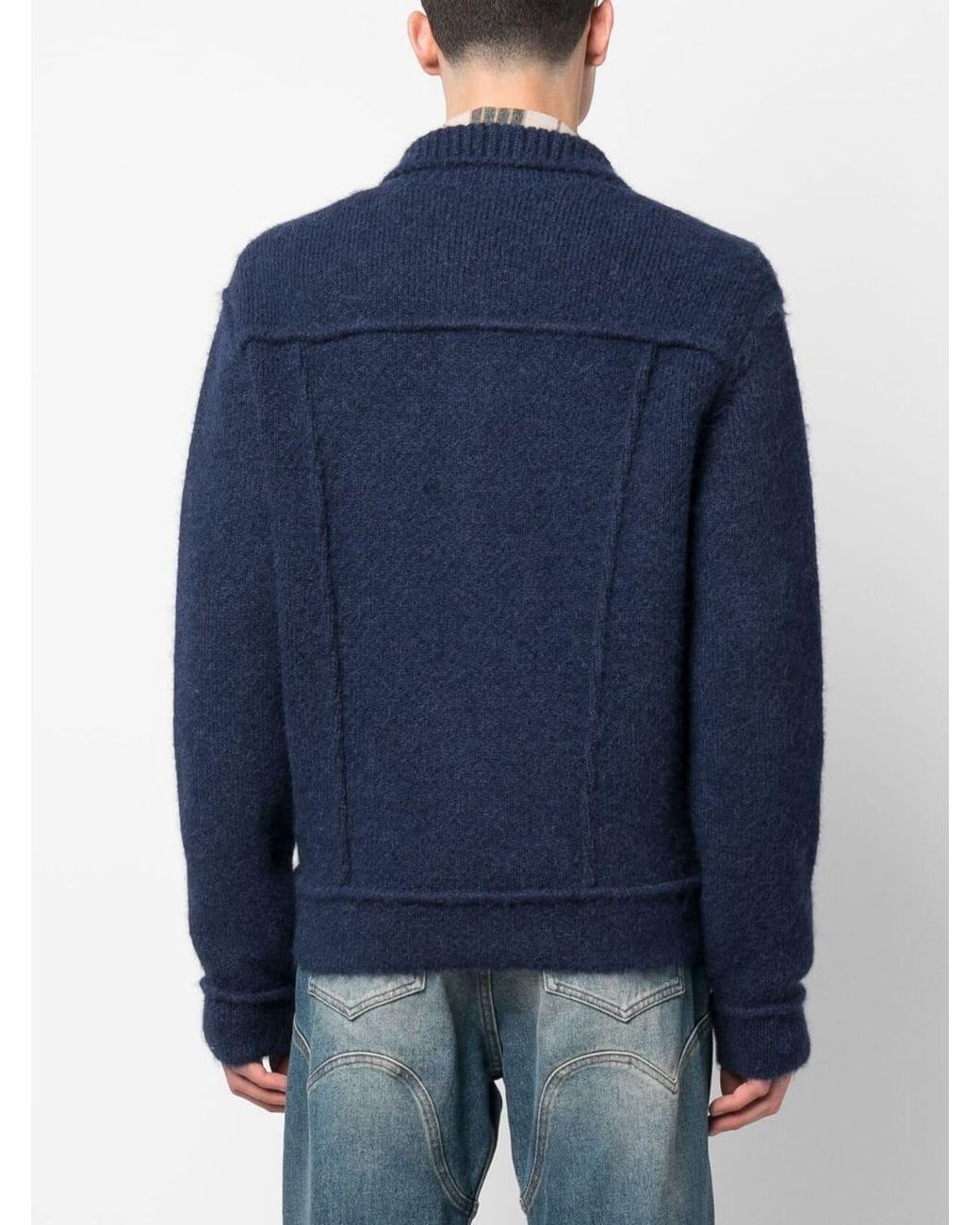 DSquared² Blue Ribbed Knit Buttoned Jacket for men
