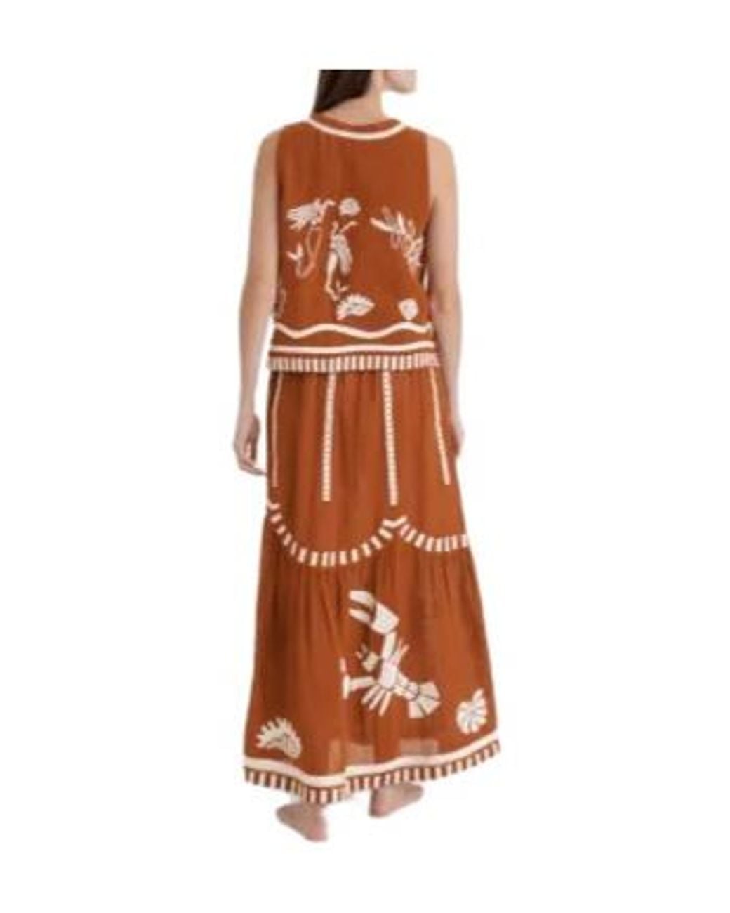 Eres Brown Oursin Embroidered Sleeveless Vest