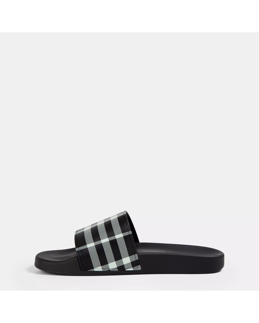 Burberry Black Check Furley Logo Sliders for men