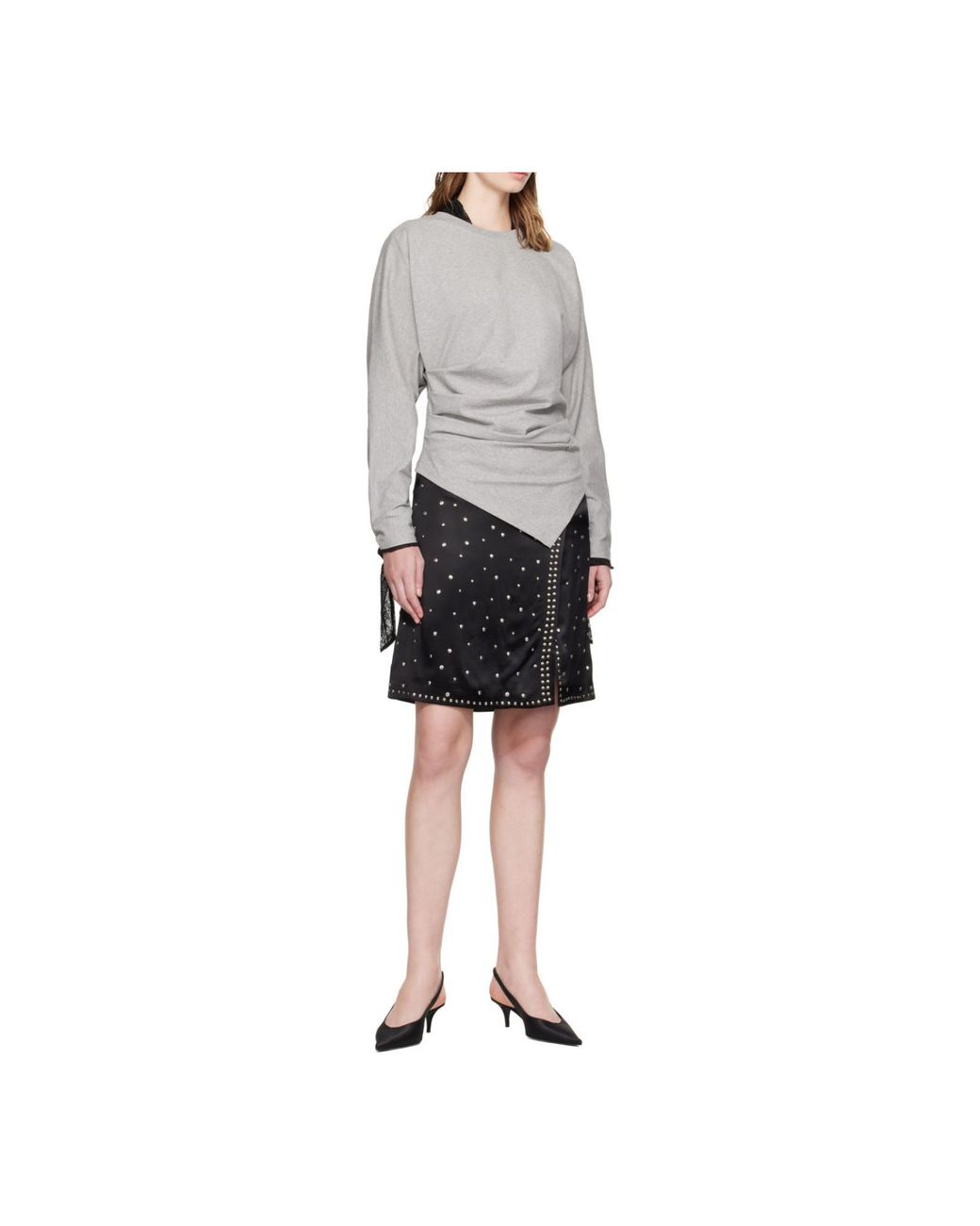 Ganni Gray Asymmetric Crewneck T-Shirt
