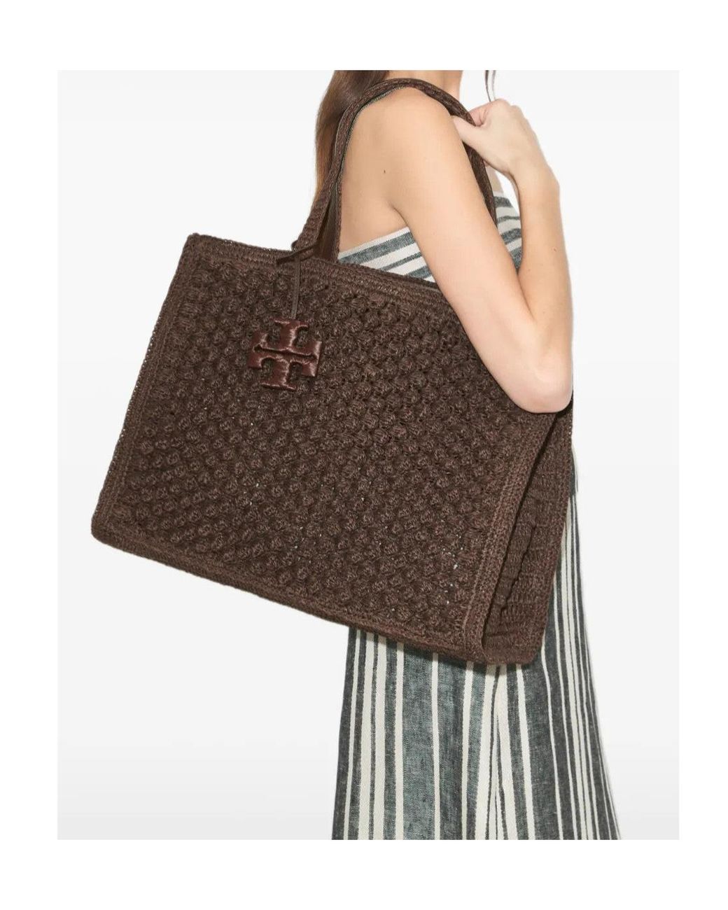 Tory Burch Brown Large Ella Hand-Crocheted Popcorn Tote Bag