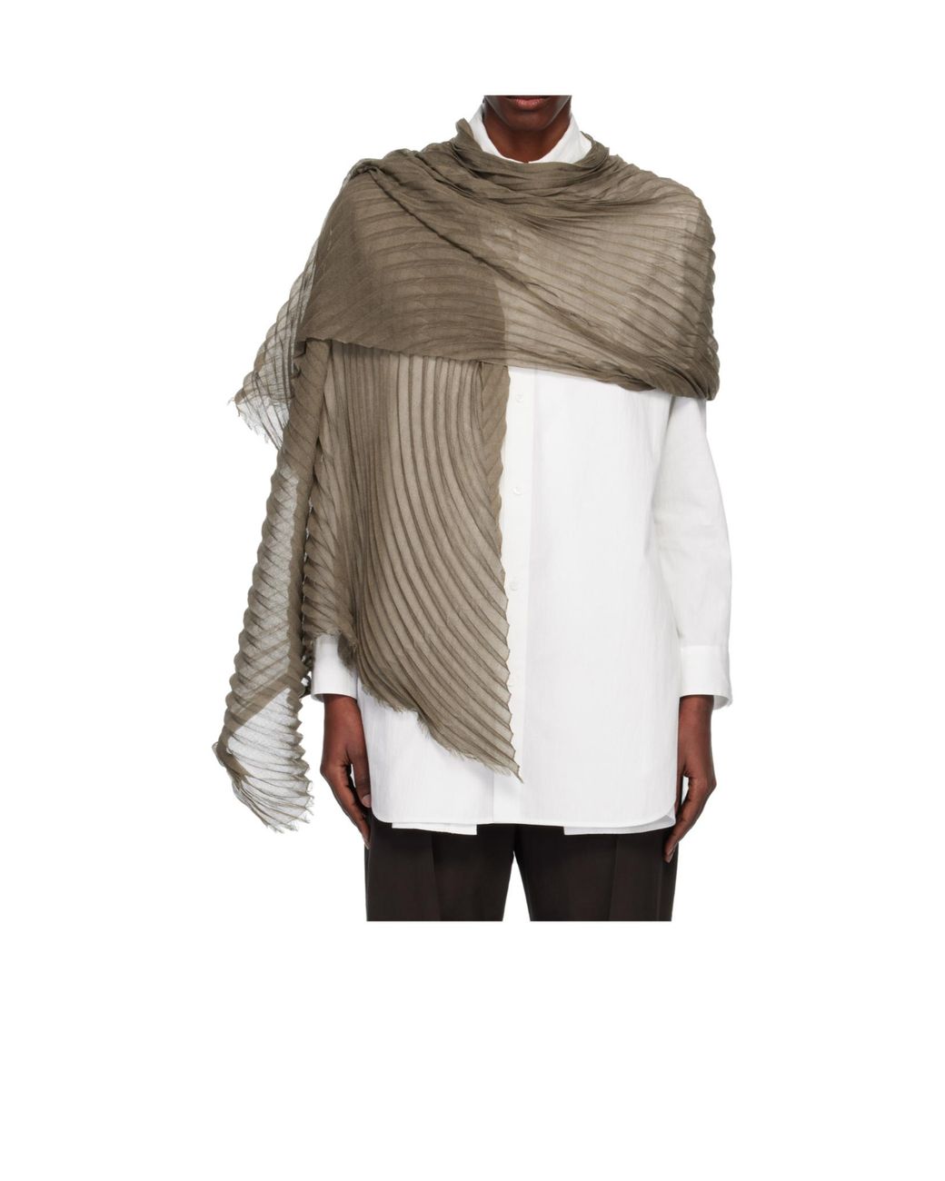 Issey Miyake White Pleated Silk Scarf