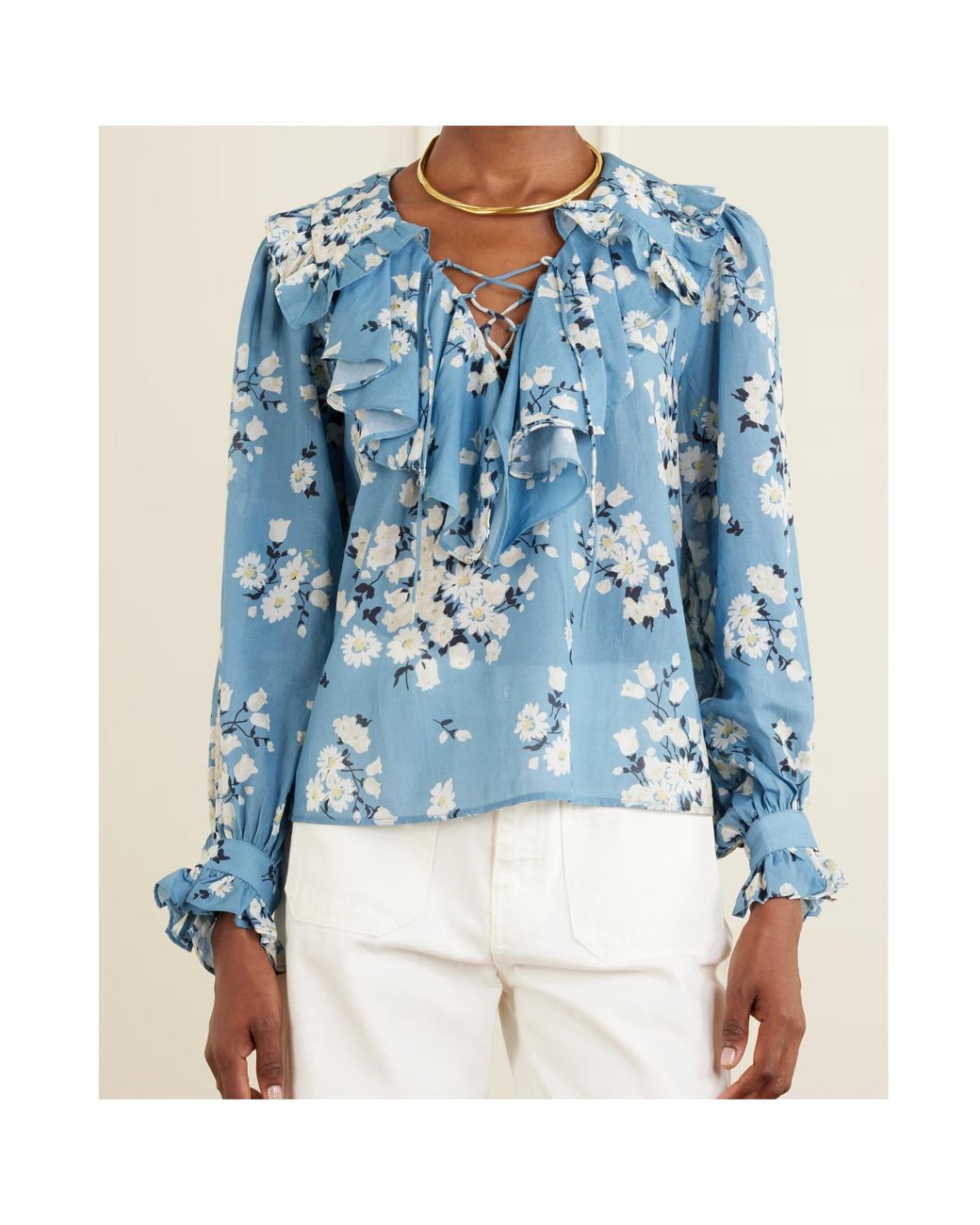 Rixo Blue Ruffled Shirt
