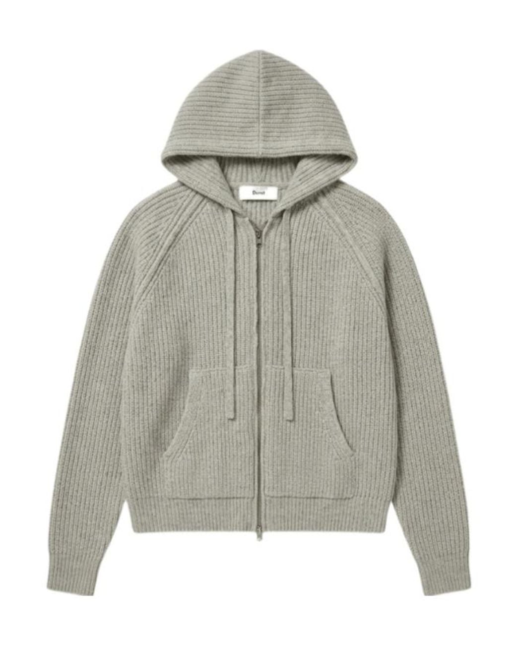 DUNST Gray Ribbed-Knit Raglan-Sleeve Hoodie for men