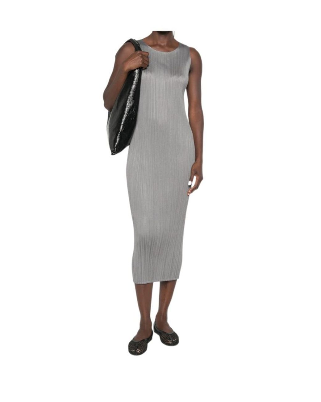 Pleats Please Issey Miyake Gray Plissé-Effect Midi Dress